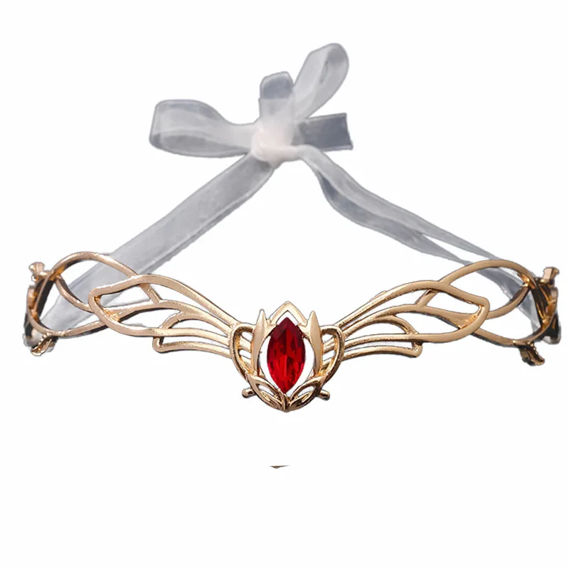 Ribbon Goddess Cosplay Forehead Round Elves Crowns Tiara Women Vintage Leaf Headband Bridal Hair Accessories Wedding Headpieces