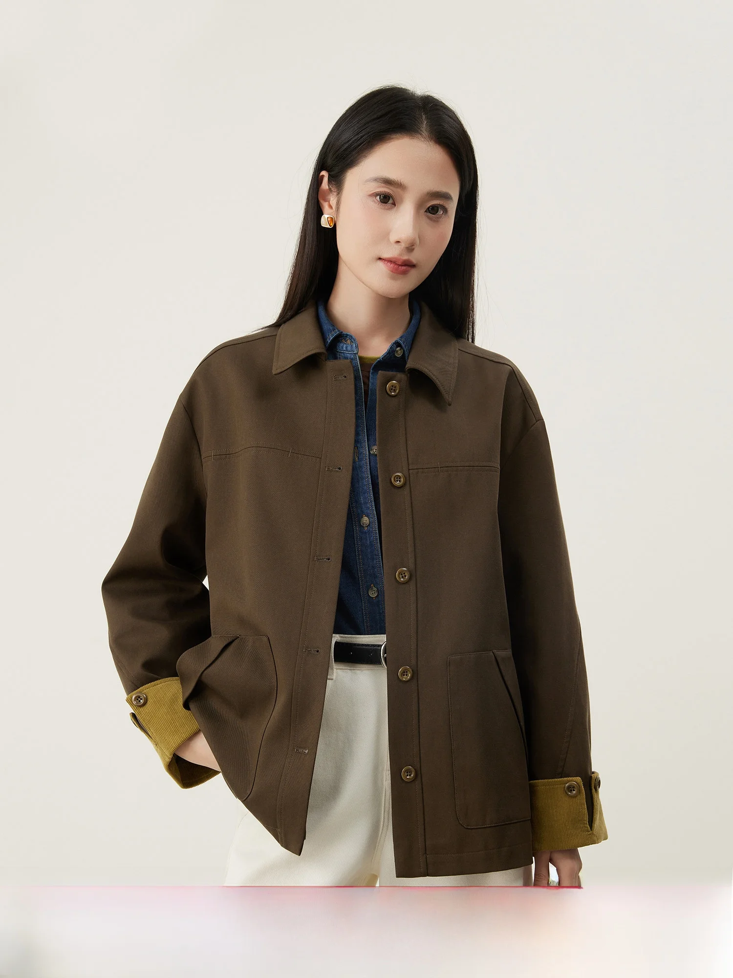 

Высококачественное женское рабочее пальто в стиле ретро из хлопкового вельвета с цветовыми блоками, свободного кроя, с длинными рукавами, осенняя верхняя одежда