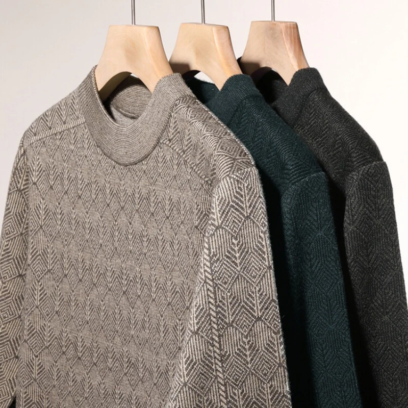 เสื้อสเวตเตอร์ไหมแคชเมียร์ถักลายแจ็คการ์ด คอเต่าครึ่งตัว ซิปหน้า สำหรับผู้ชาย ฤดูหนาว 2025
