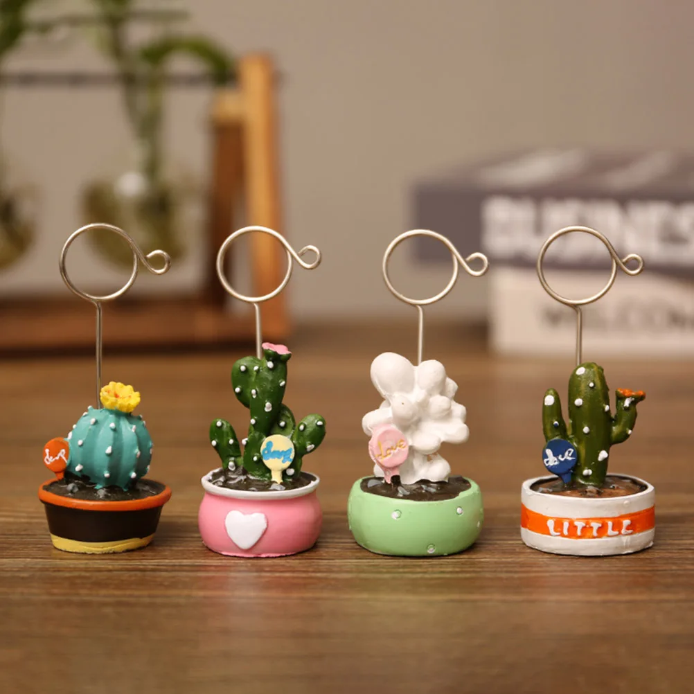 

2Pcs Cactus Memo Clips Resin Mini Bonsai Message Holder Pink Pot Office Desktop Table Number Holders Wedding Decorations