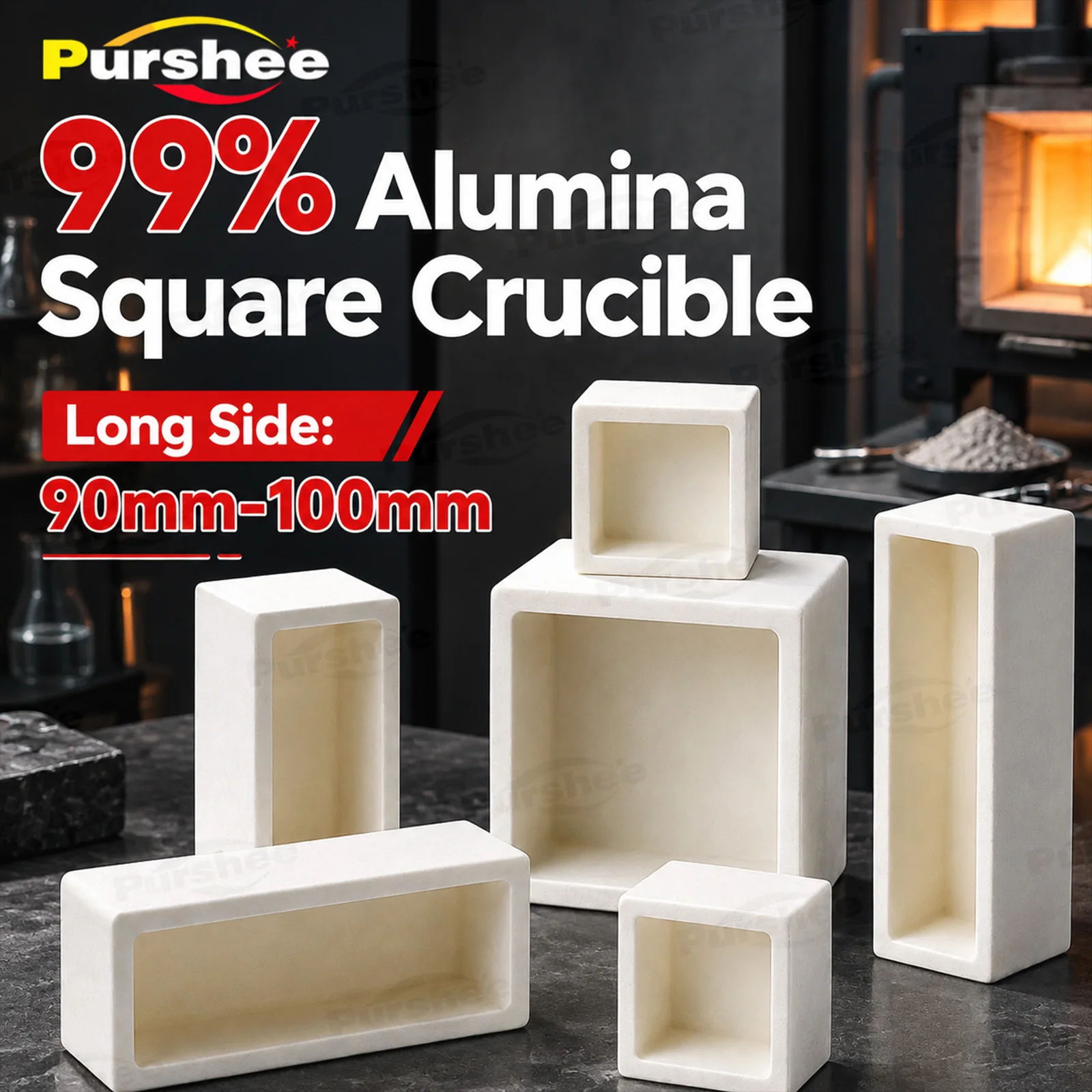 99% Al2O3 Square Alumina Crucible Without Lid Side Length 90‑100mm High Temperature Resistant Ceramic Crucible For Lab Sintering