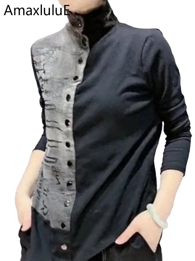 

Amax luluE 2025 весенняя мода женские водолазки с принтом женские лоскутные винтажные блузки женские классические топы с длинными рукавами