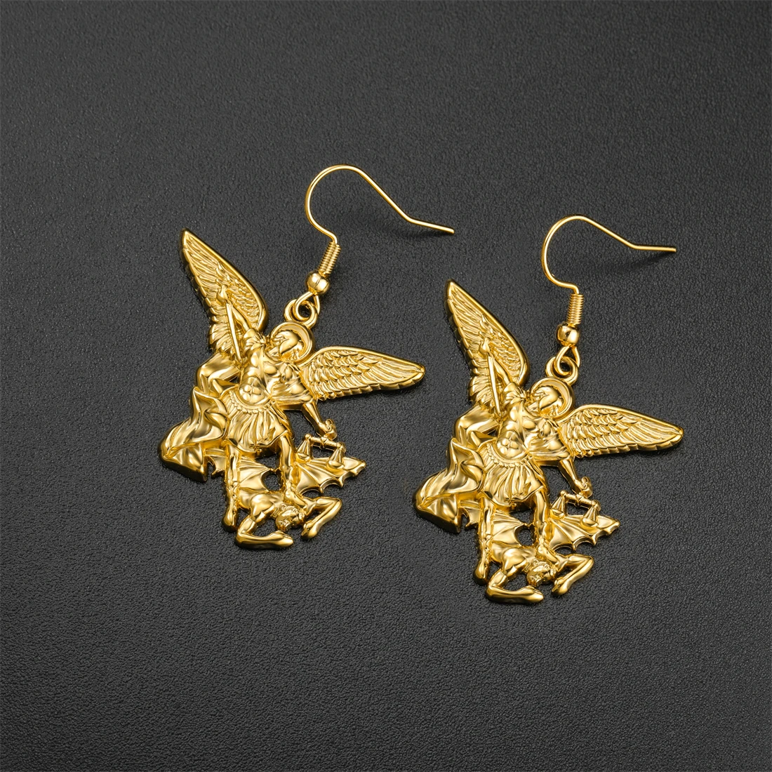 Eueavan Erzengel St. Michael Schütze uns Ohrringe für Frauen Edelstahl Katholischer Schutzpatron Hängeohrringe Schmuck Geschenk – Detail 6