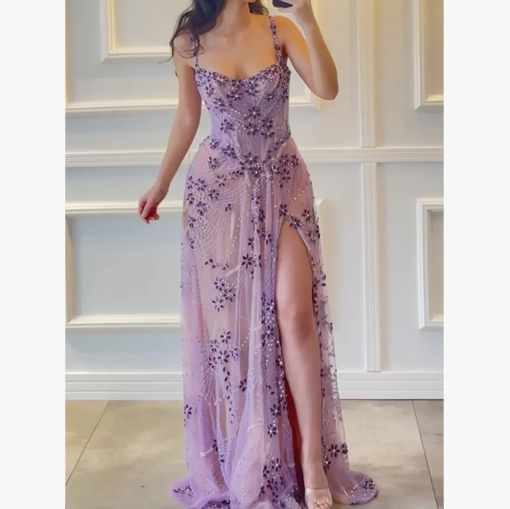 

Customized Luxury Long Beads Purple Evening Dresses for Special Occasions Floor-Length Mermaid Women Gala Prom Party Gowns 2026