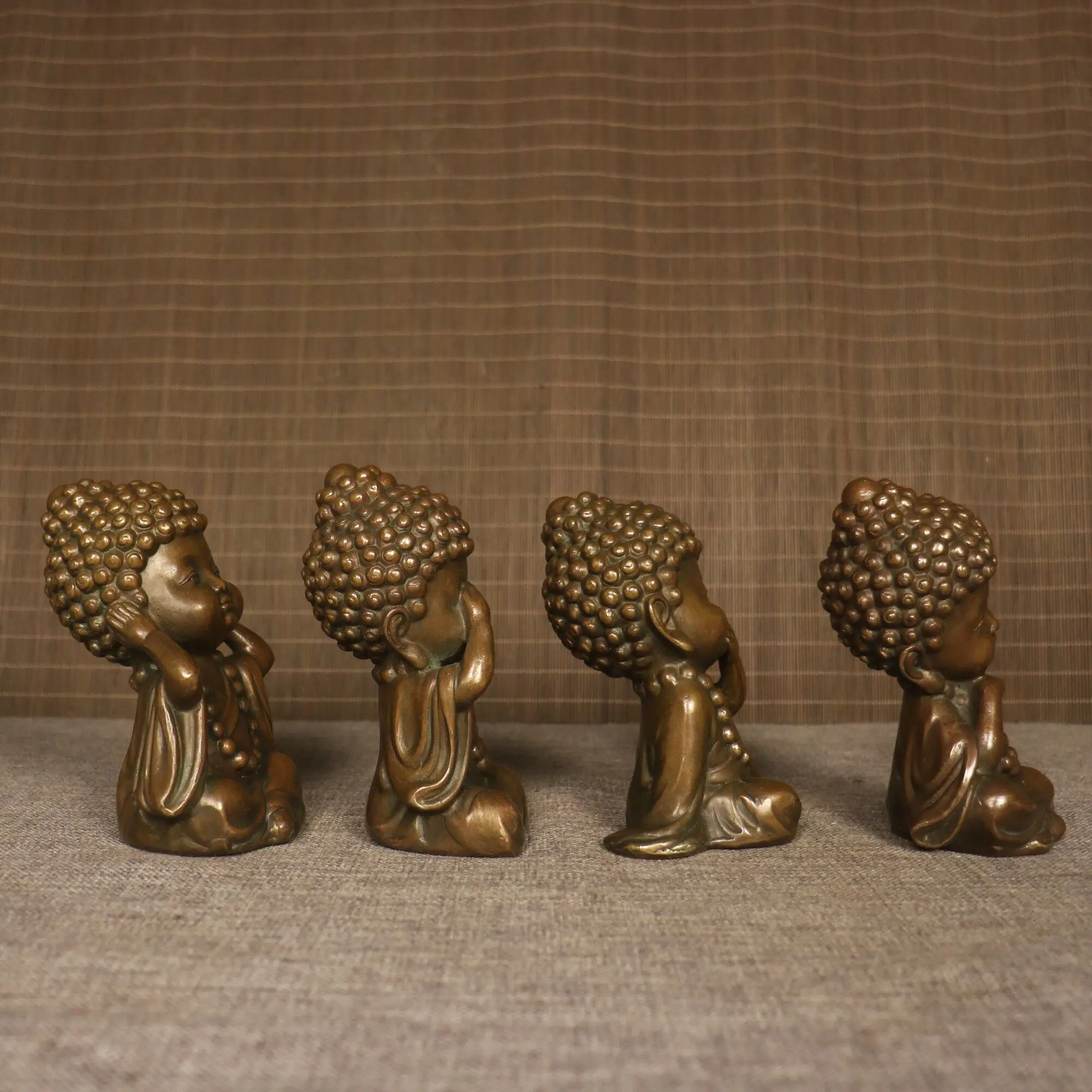 Vintage Copper Four No Buddha Statues See Hear Speak No Evil Zen Figurine Home Office Desktop Creative Decoration Gift