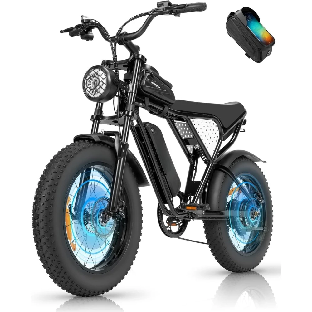 

Electric Bike, 2000/1500W, 37/30MPH,52V 40AH,48V/20AH E-Bike,30-180 Miles Electric Motorcycle, 20" Fat Tire Dirt Bike