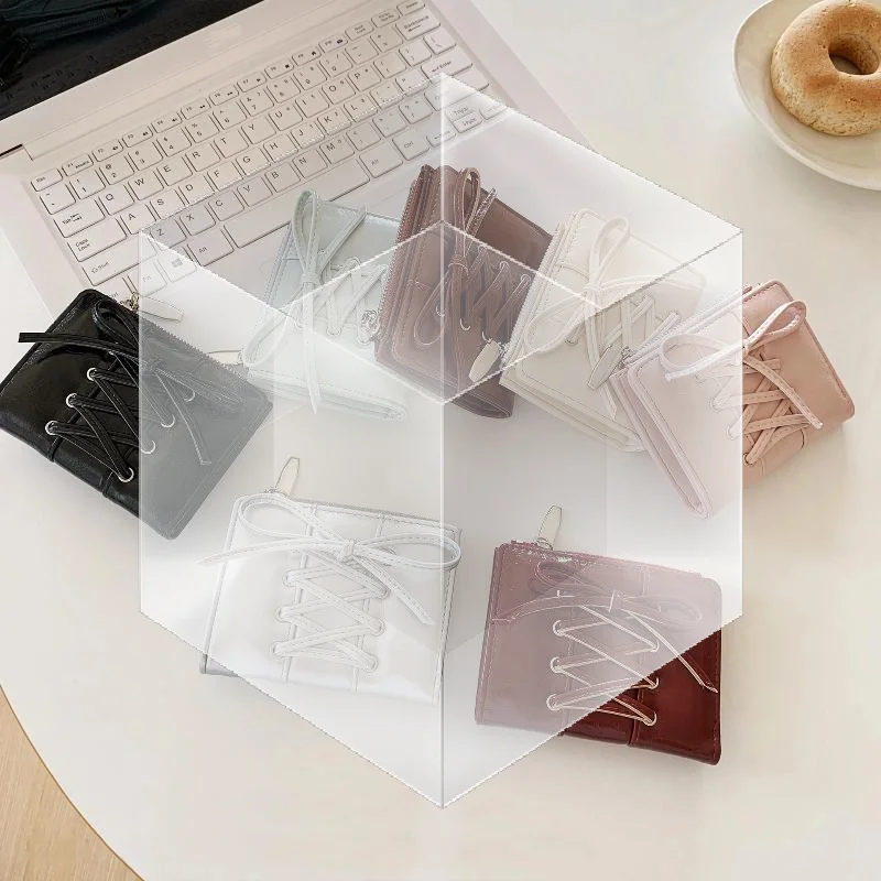 Ultra Thin PU Leather Card Holder Korean Style Bow Wallet for Traveling Light