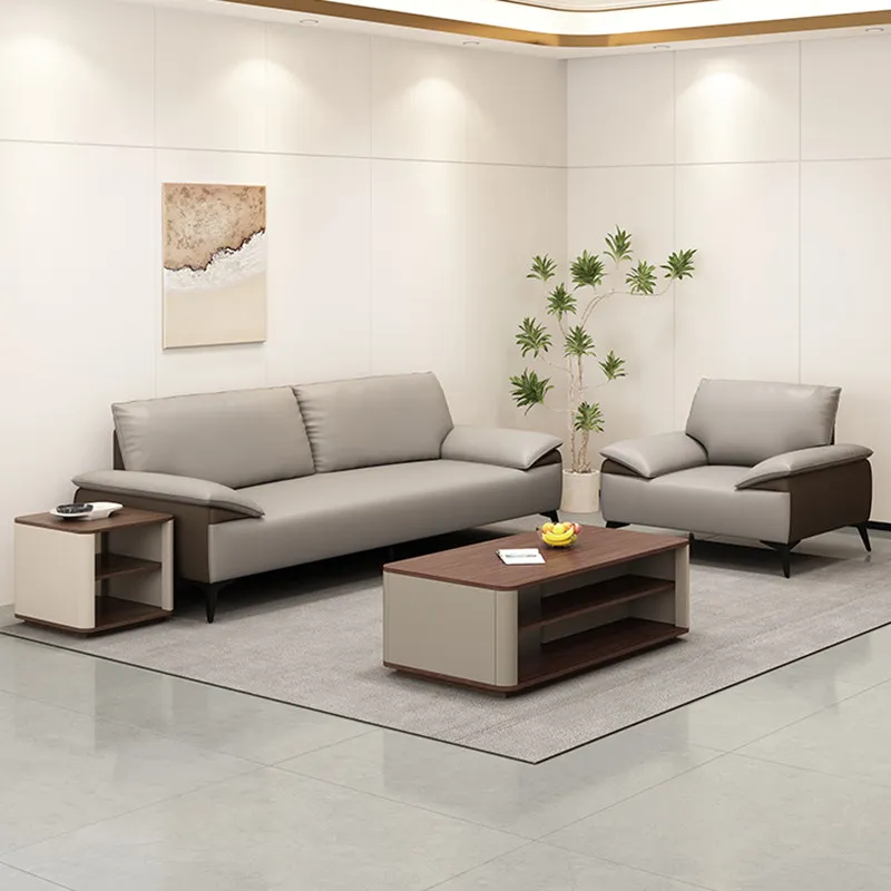 Office sofa leather business reception area negotiation simple modern light luxury coffee table tea table integrated