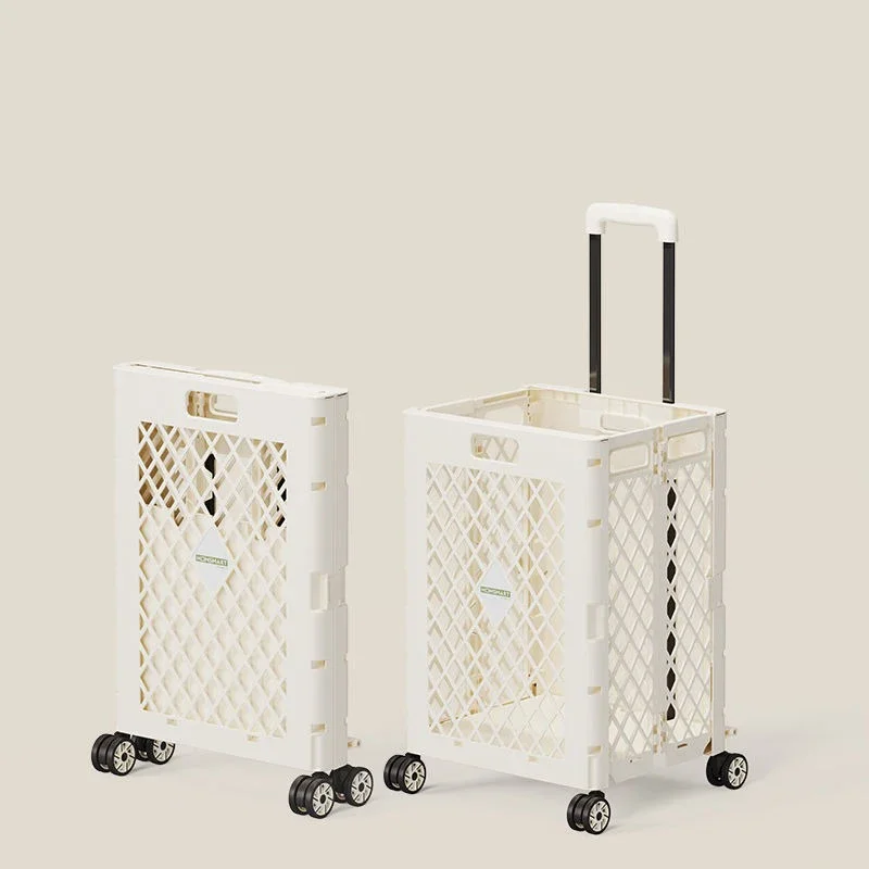 Foldable Shopping Trolley with Retractable Handle & 360° Wheels, 65L PP Plastic Utility Cart for Grocery Storage & Transport