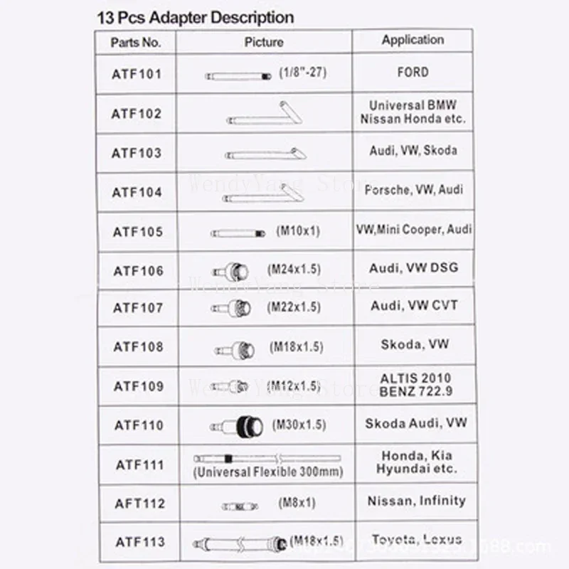 Juego de adaptadores de llenado de transmisión atf, máquina de cambio, dispensador de combustible, cambiador de aceite de bombeo, caja de cambios,