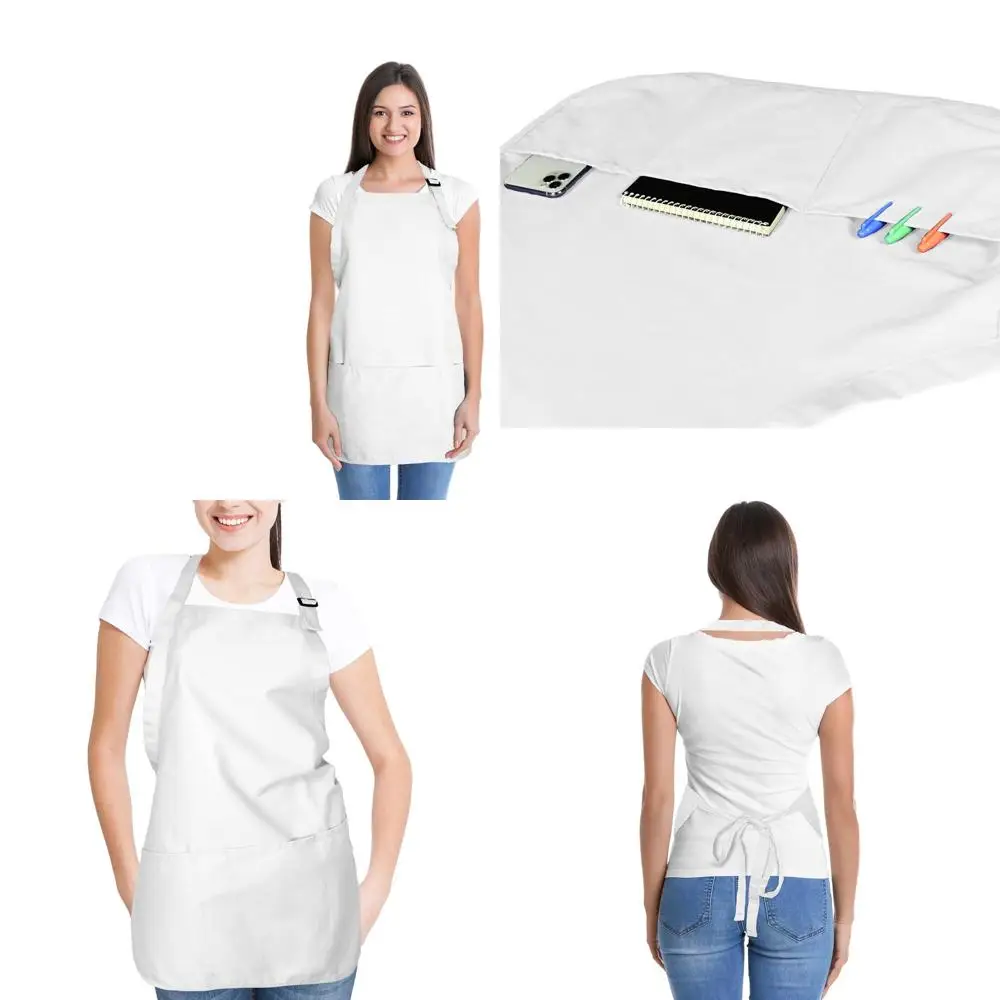 

White 12-Pack Poly Cotton Kitchen Aprons for Restaurant and Home Use