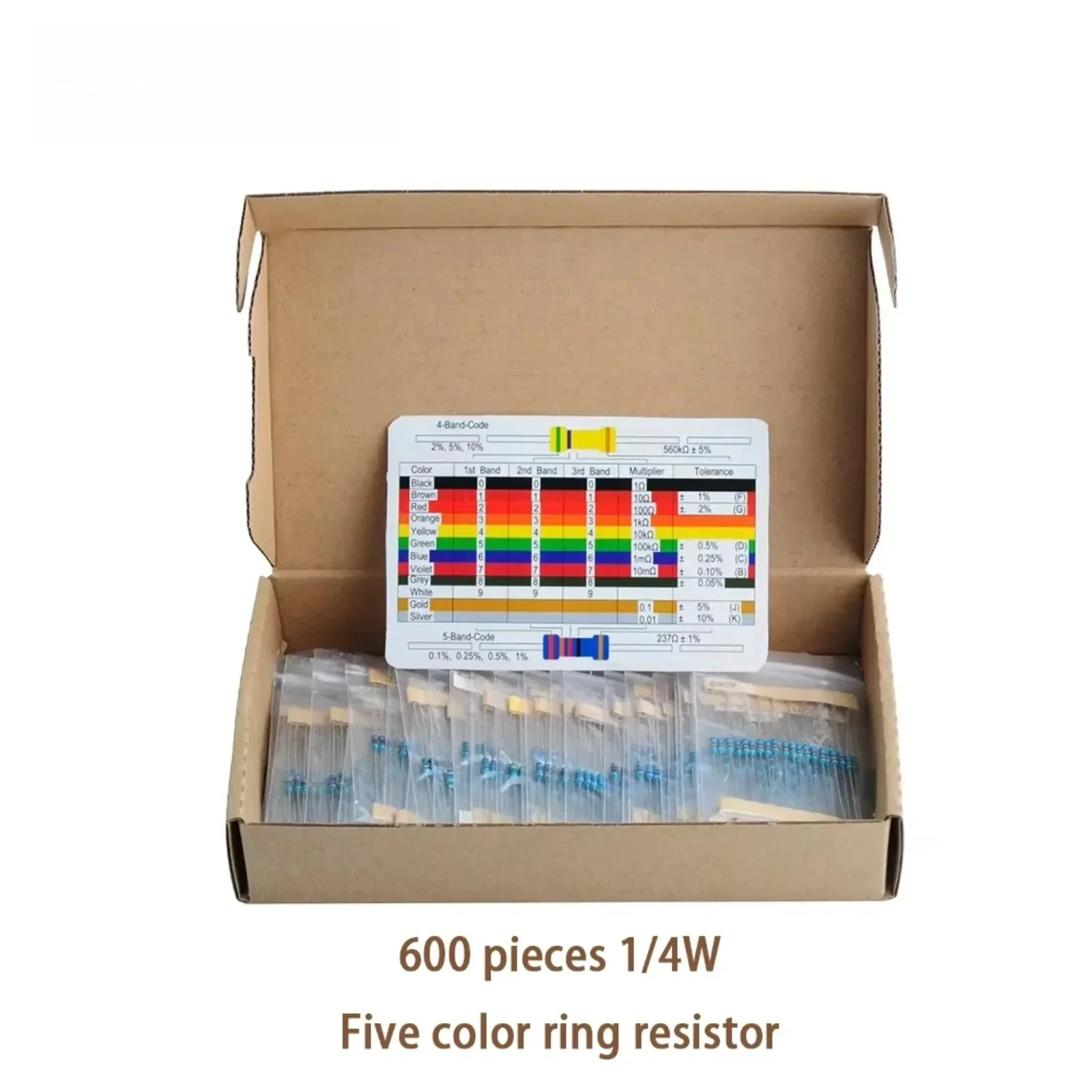 Metal Film Resistor Kit 1/4W 1% Precision 30 Values Packaged Electronic Component Resistors for Arduino Compatible Projects