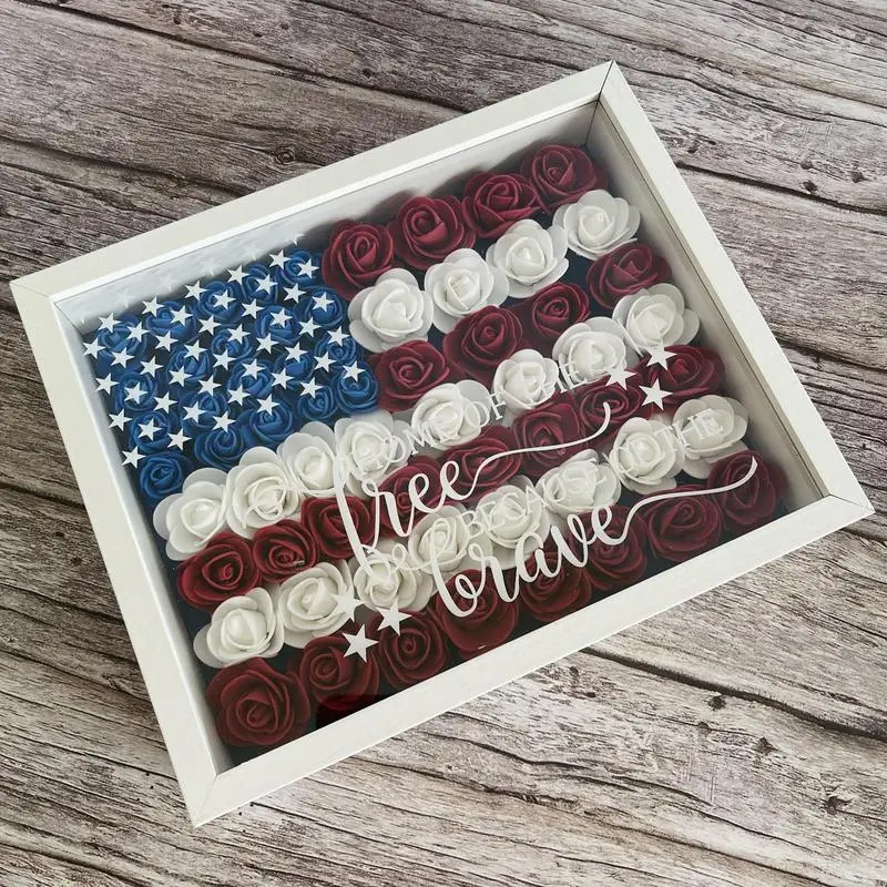 

American Flag Frame Art 3D Paper Flowers American Flag Frame Wooden Photo Frame For 4th Of July 3D Paper Flowers Frame Wooden