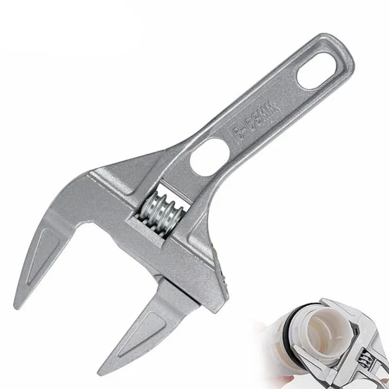 Multi-function Short Handle Universal Wrench Large Opening Bathroom Pipe Wrench Adjustable Aluminum Alloy Repair Tool