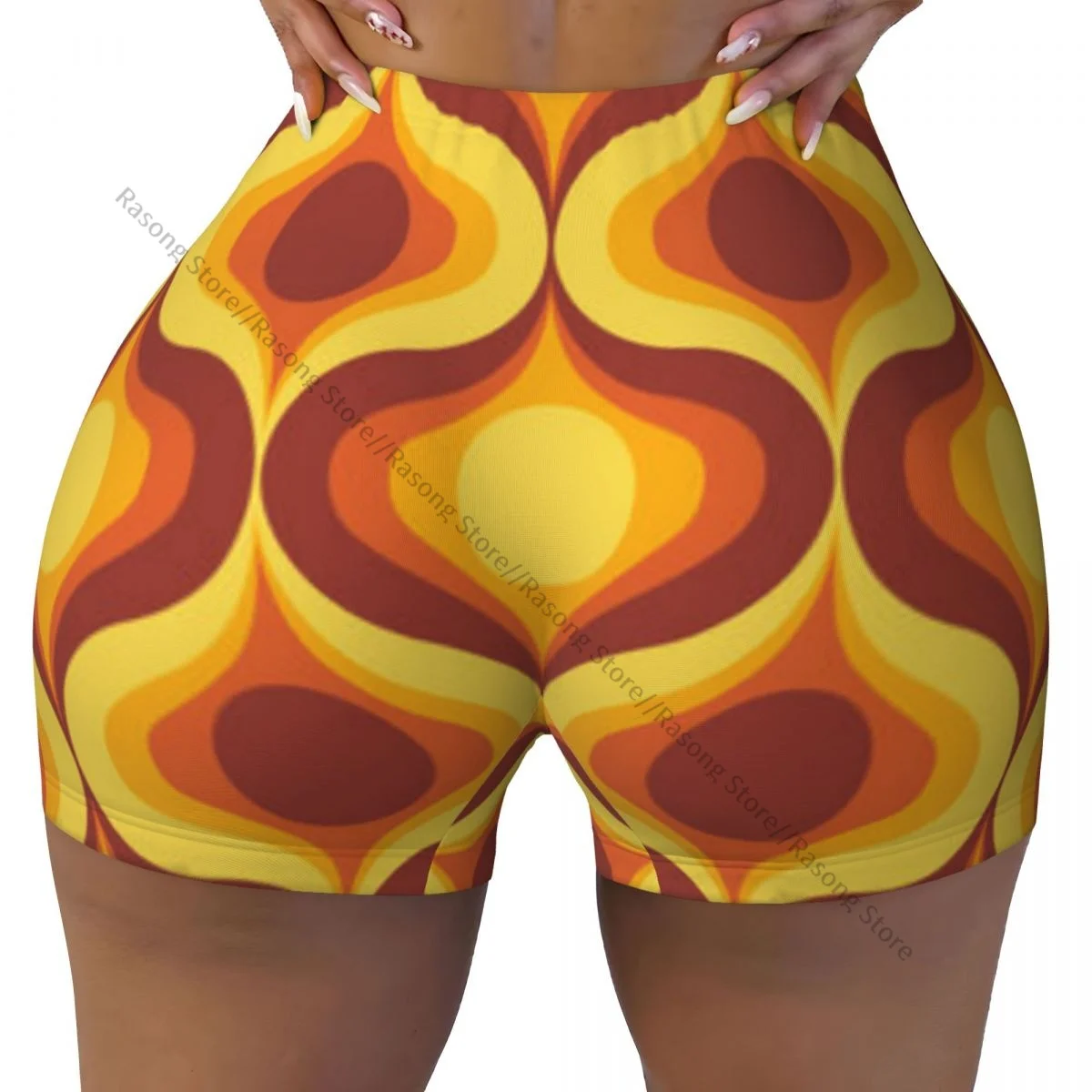 Women Yoga Shorts Retro 70s Ogee Ovals Pattern Workout Shorts Fitness quick-dry Ladies Yoga Gym Running Short Pants Sportswear