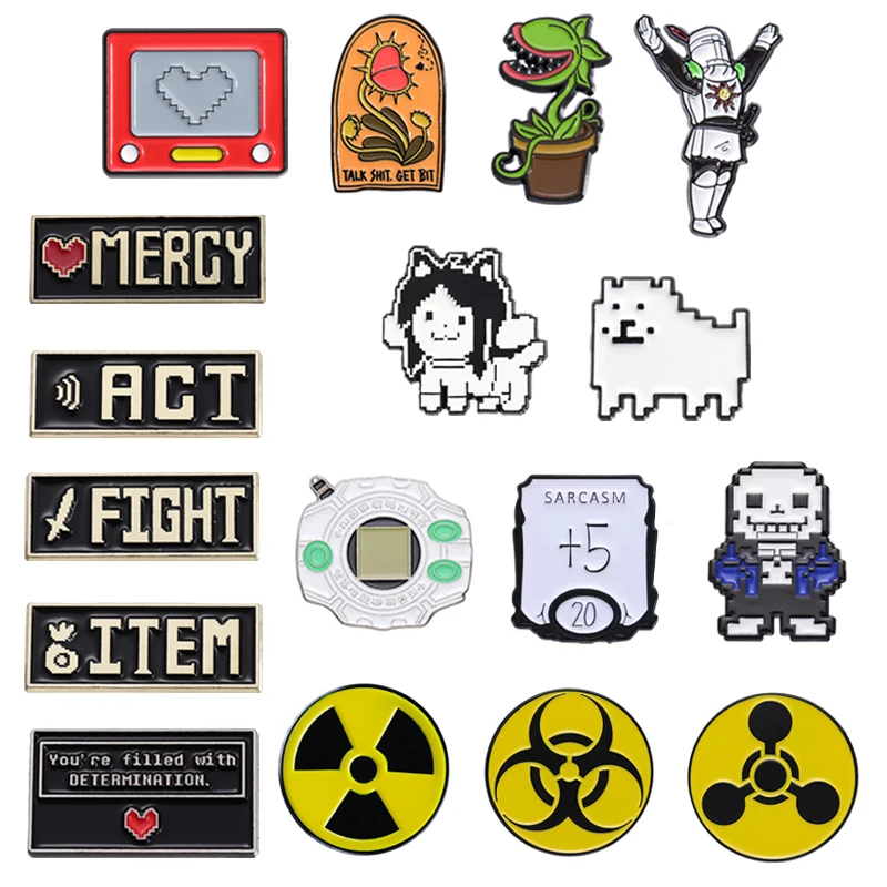 Cartoon Game Enamel Pins Red Heart Mercy Undertale Game Action Fight Item Act Sans Papyrus Brooches Lapel Badge Jewelry Gifts