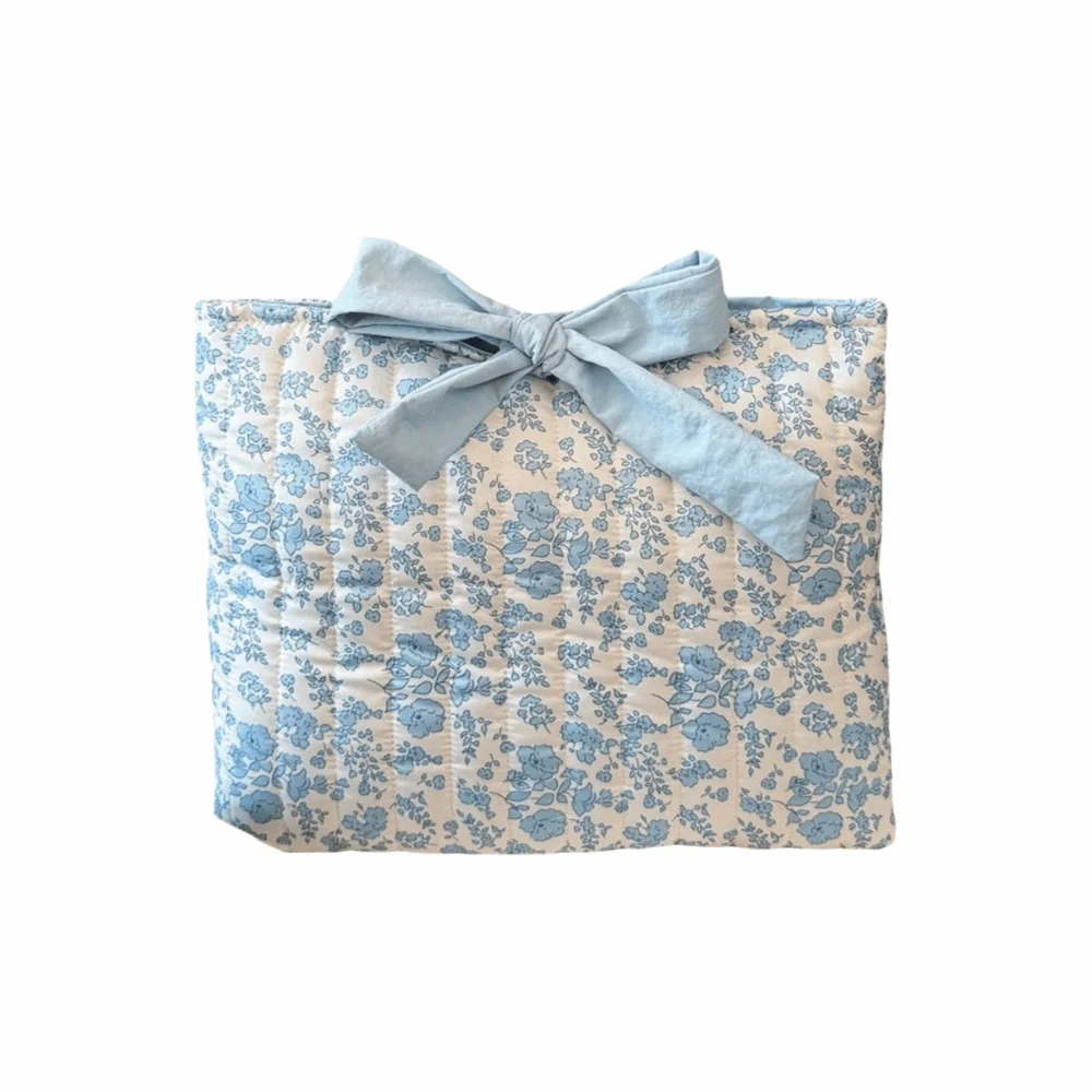 Portable Floral Book Storage Bag Large Capacity Quilted Design Cosmetic Organizer Lightweight Bow Tie Makeup Bag College Style