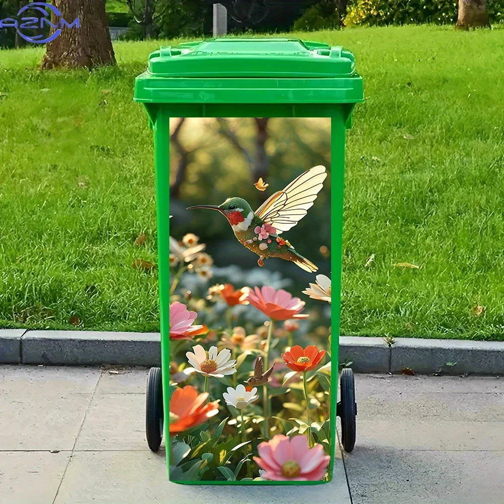 1pc Floral Hummingbird Trash Can Sticker - Colorful Waterproof PVC Decal for Garbage Bin, Wall Decor (30.99X70.0cm)