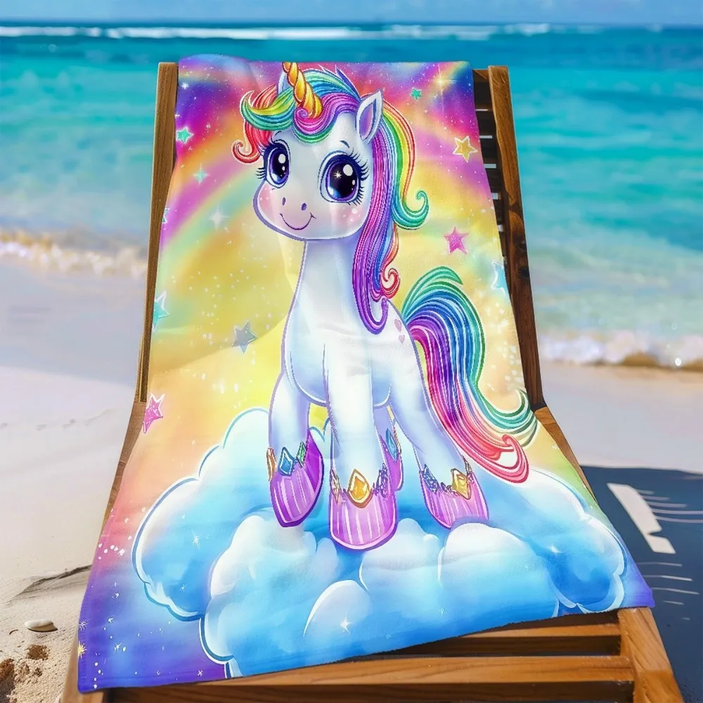 Rainbow Unicorn Kids Beach Towel Patterned Sunscreen And Windproof Suitable For Swimming Pool Camping Travel Blanket