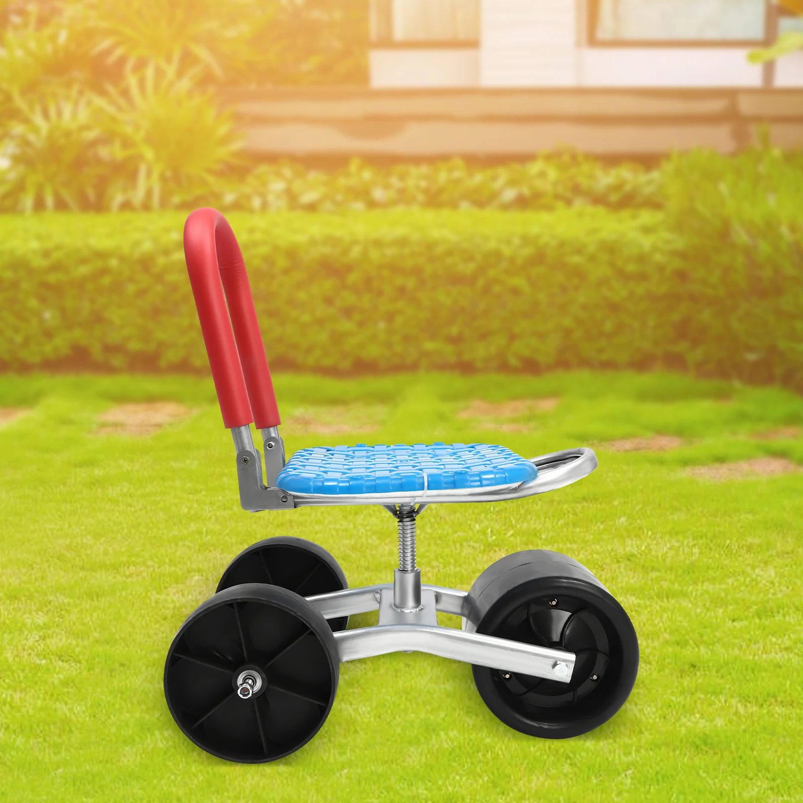 

Rolling Garden Stool 150kg - Heavy-Duty High-Carbon Steel Cart w/3×360° PE Wheels, Adjustable Height 23-38cm, L-Shaped Seat