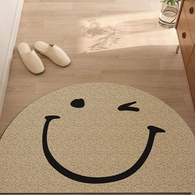 Half-round Door Mats Outdoor Antiwear PVC Waterproof Anti Slip Bathroom Rugs and Carpets Smile Printed Hallway Entrance Doormat