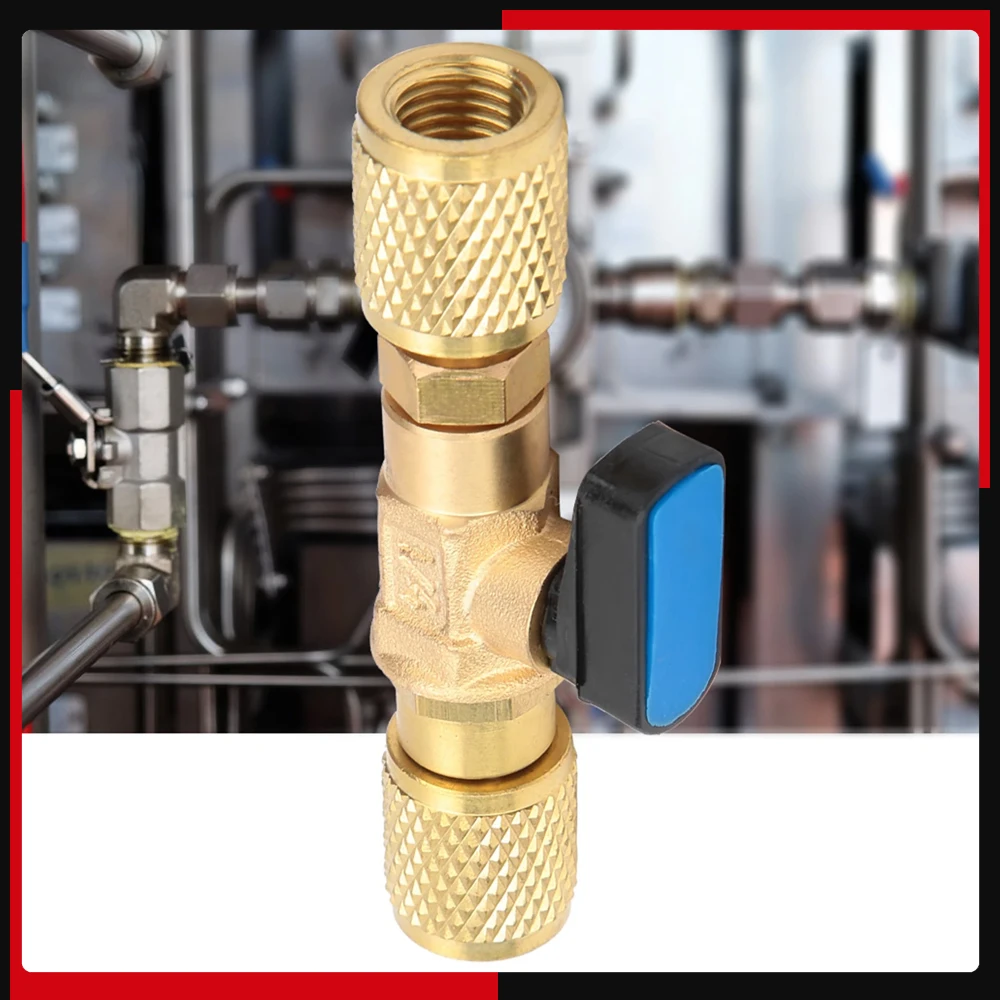 Brass Refrigeration Ball Valve Adapter Refrigerant Ball Valve Connector G1/4'' Ball Valve Refrigeration Ball Valve Connector