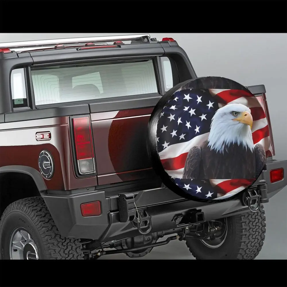 Eagle USA Flag Car Tire Dust Cover SUV Truck Travel Trailer,Waterproof Tires 14