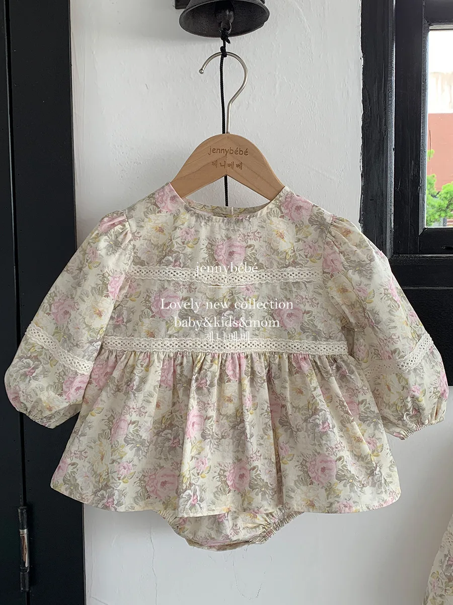 

Wind Korean Retro Flower Baby Bodysuit Sweet Beauty Baby Bottom Coat baby clothes baby clothes baby clothes boy