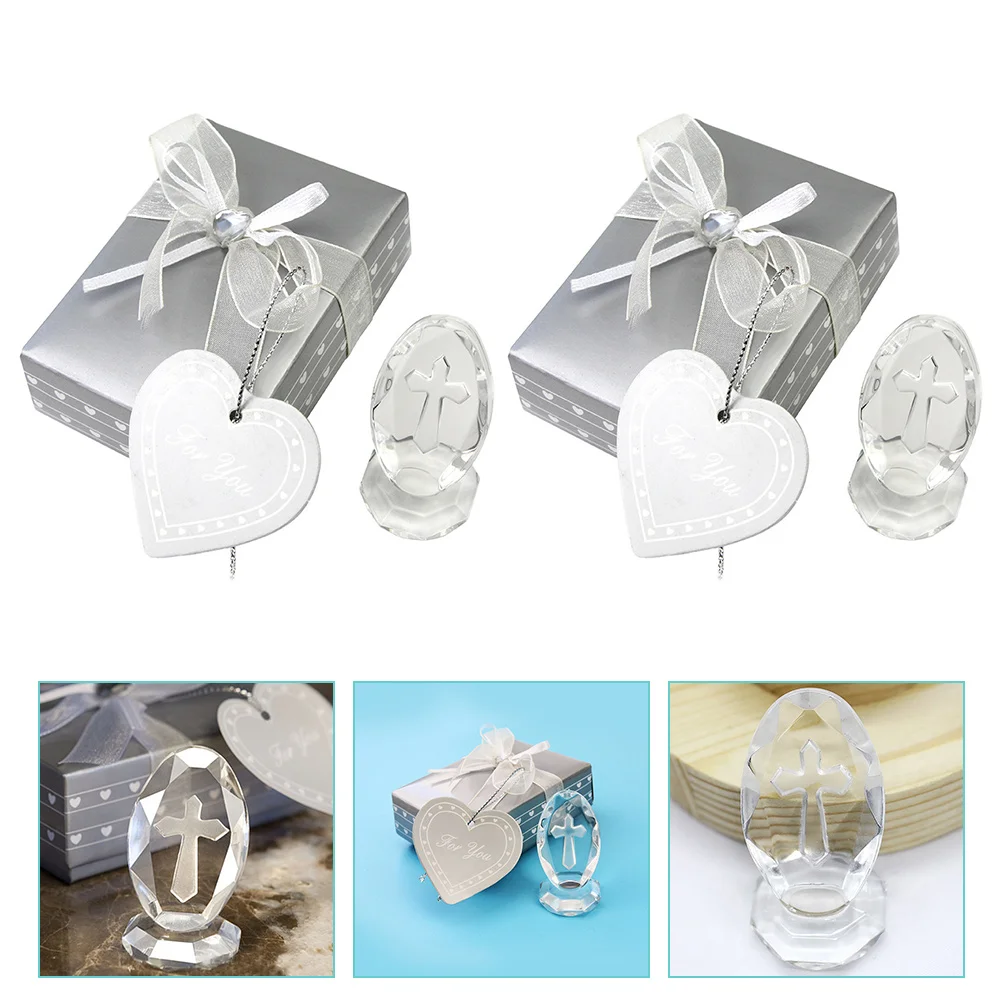 

2 Sets Baby Shower Party Decoration Gifts Crystal Cross Baby Baptism The Decorate for Boys Adornment Decoration