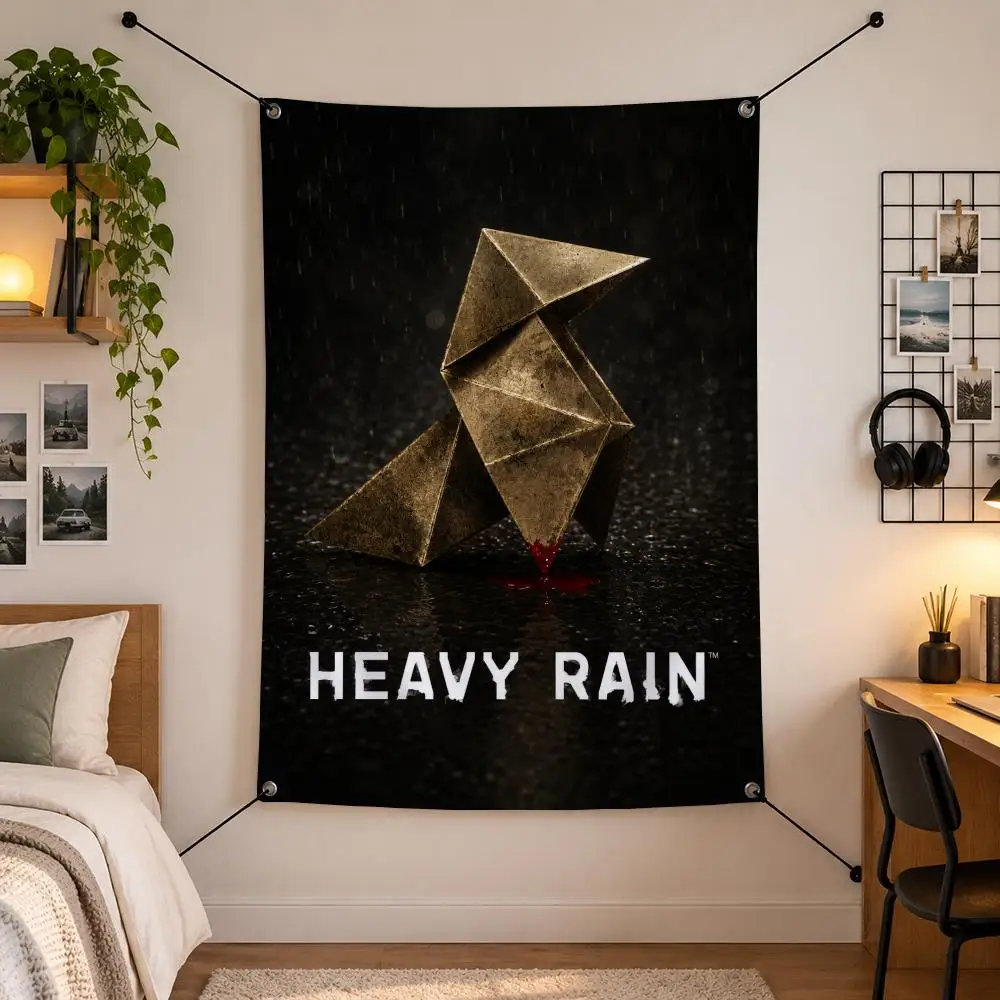 Game H-Heavy Rain Flags Vertical Wall Hanging for Bedroom Dorm Living Room Party Garage Camping
