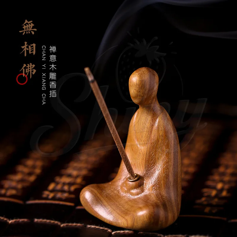 

Green Sandalwood Carving Small Buddha Desktop Ornaments Household Thread Incense Stick Incense Burner Incense Holder