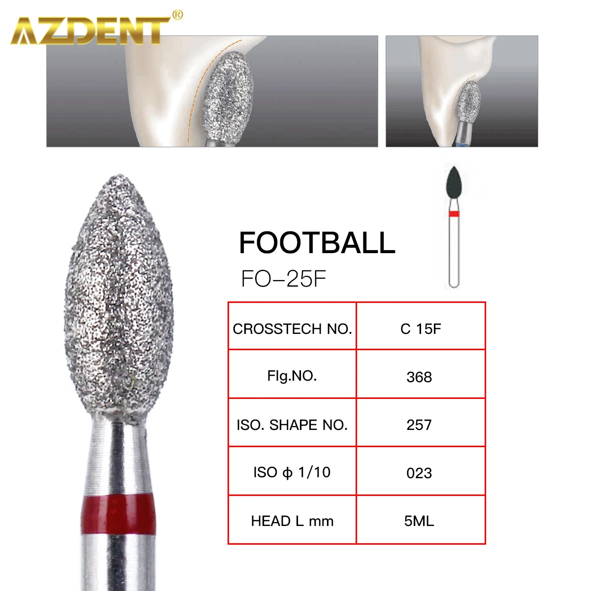 AZDENT 10PCS/Box Dental FG Diamond Burs Fine Drills Football Shape Model 368-023F 379-023F for High Speed handpiece