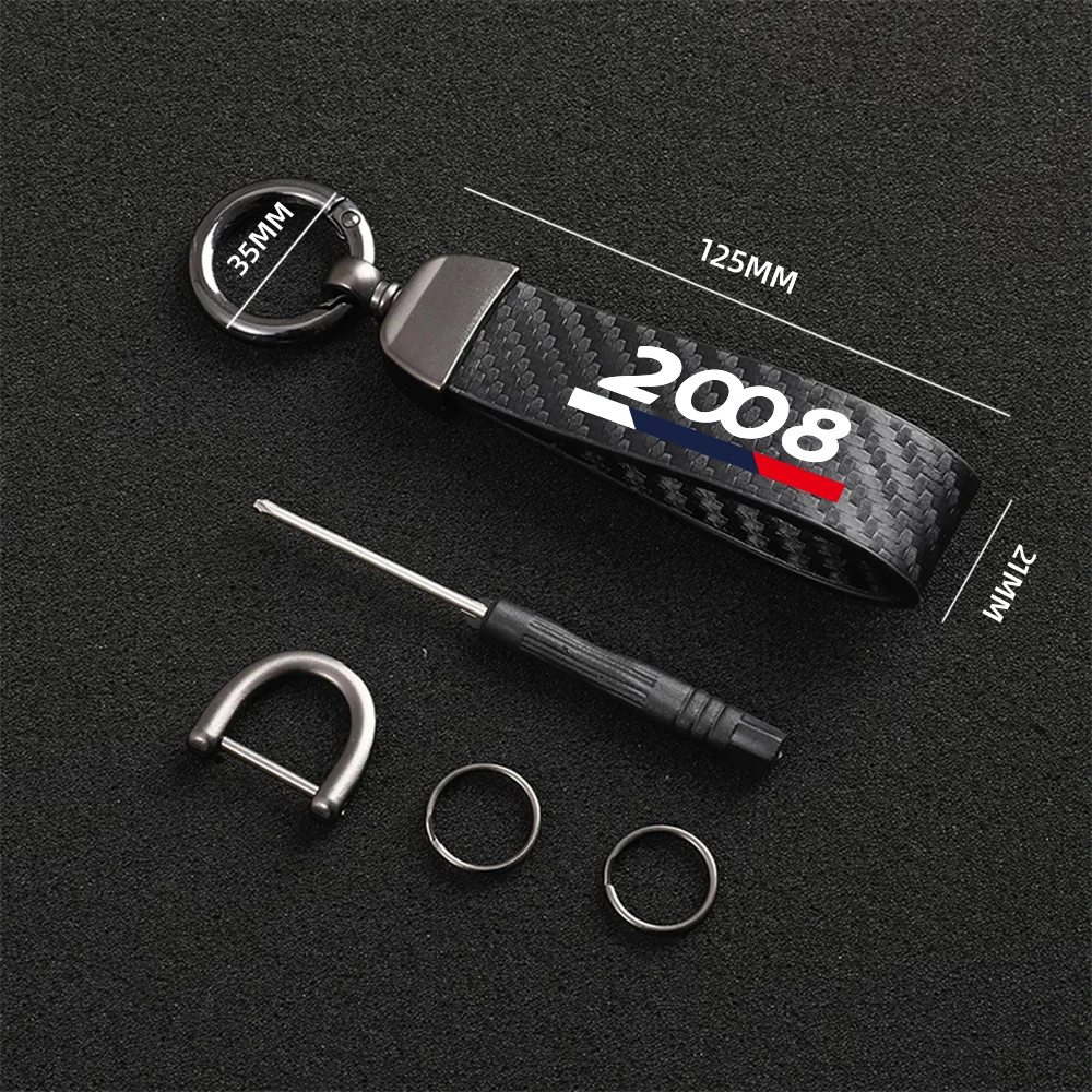 Car Metal Key Ring Carbon Fiber Patter Keyring Car Keychain Simple Personality Auto Accessories For Peugeot 2008 3008 5008 508