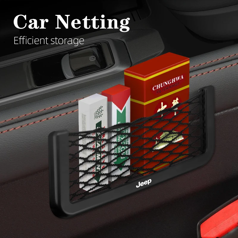 Car Organizer Mesh Storage Bag Net Pocket Accessories For Jeep Grand Cherokee Wrangler JK Gladiator Compass Renegade Patriot