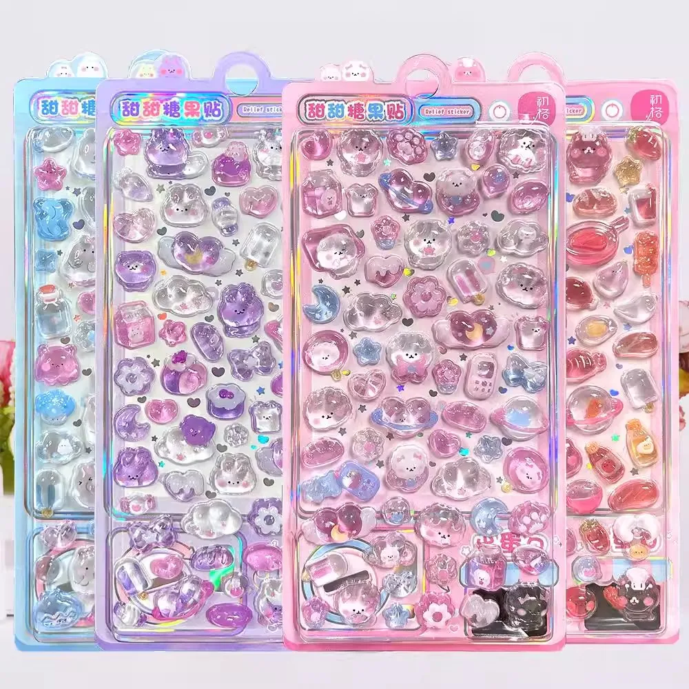 

3D Puffy Stickers Shiny Transparent Candy Jelly Texture, Cute Pet & Sweet Theme Diary Decor, Scrapbooking & Stationery Stickers