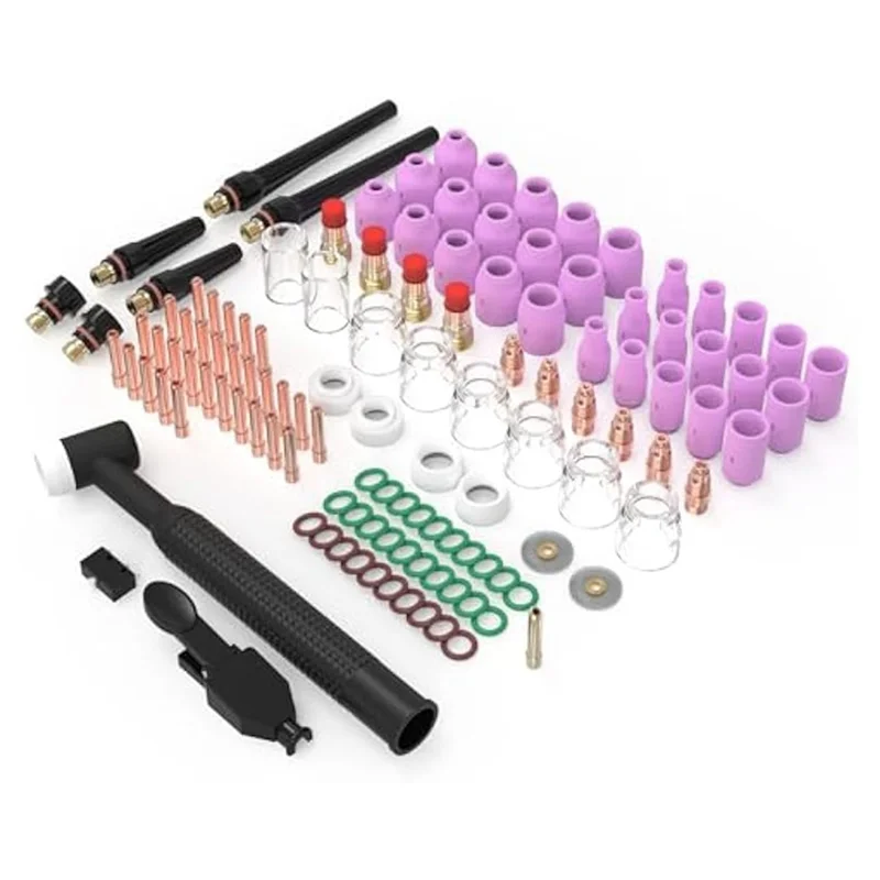 For WP-17 124Pcs TIG Welding Torch Kit-Nozzle,Collets,Stubby Gas Lens 12 Heatproof Glass Cup, Consumables