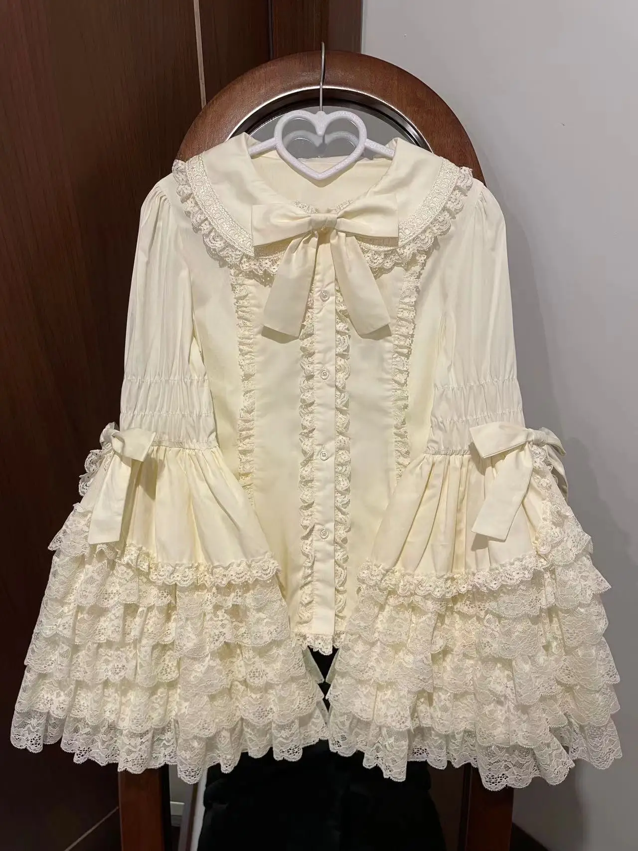 2024 New Spring and Autumn Lolita Lace Sleeve White Shirt Inner Wear Female Girls Sweet Doll Neck Cute Blouse Women Tops