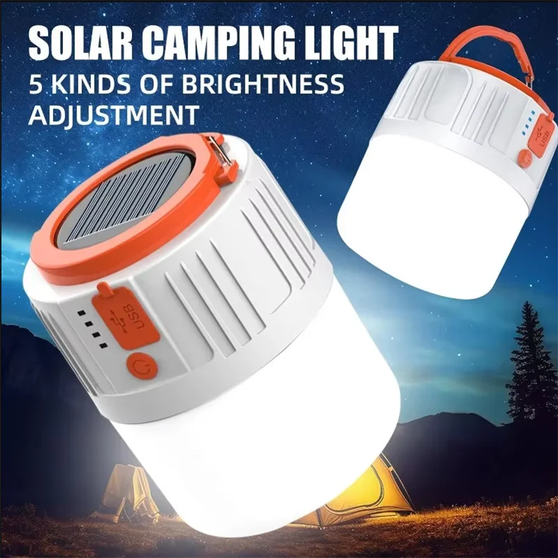 

Solar Light Bulb Camping Solar LED Light USB Rechargeable 5Lighting Modes Tent Hanging Bulb for Outdoor Hiking Emergency Outage