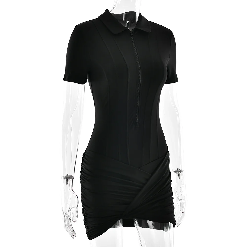 Modischer Plissee-Jumpsuit für Damen, Eleganter Kurzarm-Bodycon mit Reißverschluss und Revers, Sommerliche Alltags- und Streetwear – Detail 36