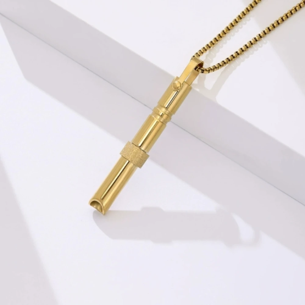 Pendentifs de méditation cylindriques à la mode, réglage du sifflet respiratoire, soulage l'anxiété, collier en acier inoxydable, bijoux