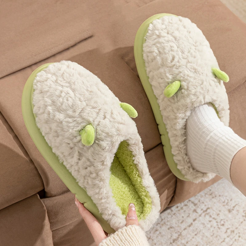 

Autumn Winter Cute Fluffy House Slippers Woman Indoor Non Slip Platform Plush Slides Woman Comfy Soft Sole Warm Cotton Shoes