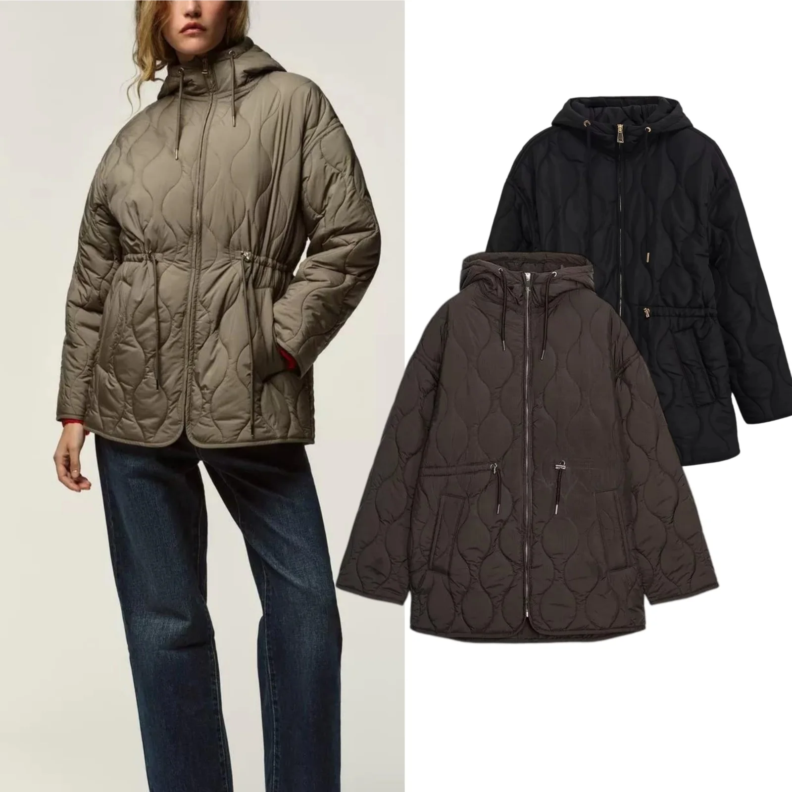 Fall New Women's Fashion Loose Belted Hooded Jacket Stand Collar Stitched Slimming Outerwear Korean Style Long Sleeve Coat