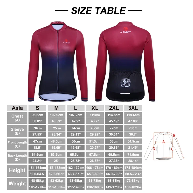 X-TIGER Cycling Jerseys Lady Winter Thermal Biking Jersey Long Sleeve Keep Warm Gradient Series Sport Running Bicycle Shirts