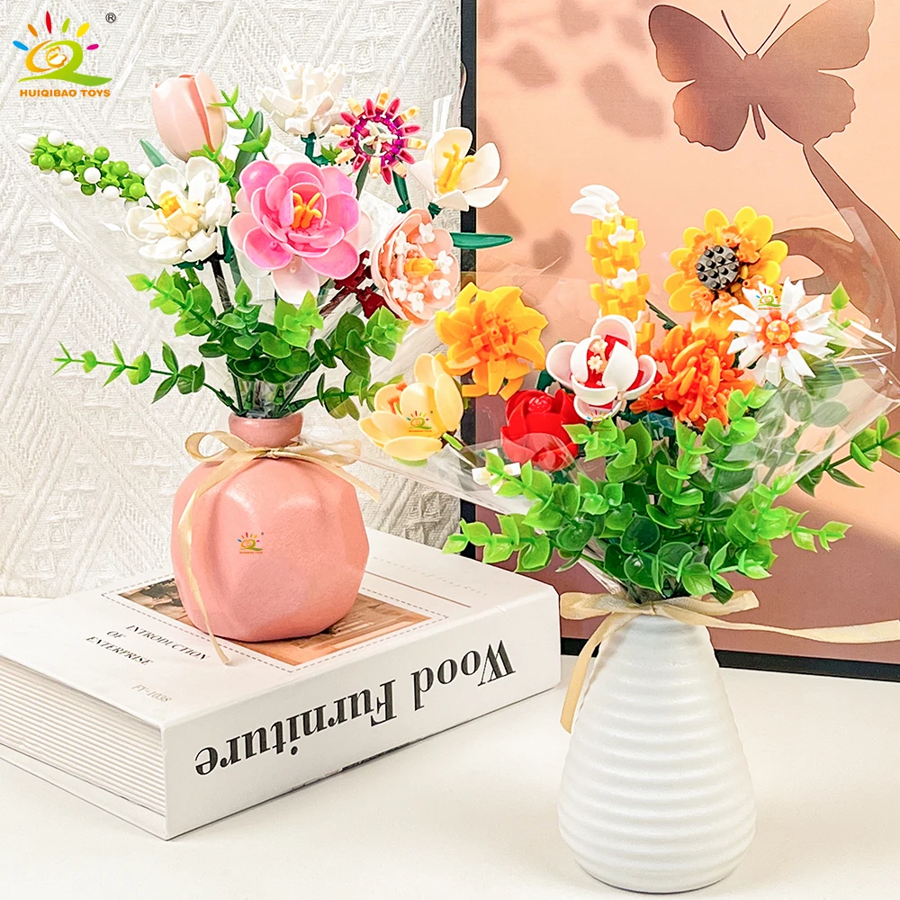 HUIQIBAO MOC Blumenstrauß Modell Micro Baustein DIY Rose Ewige Hause Schreibtisch Pflanze Dekoration Ziegel Mädchen Geschenk Kinder Spielzeug – Detail 5