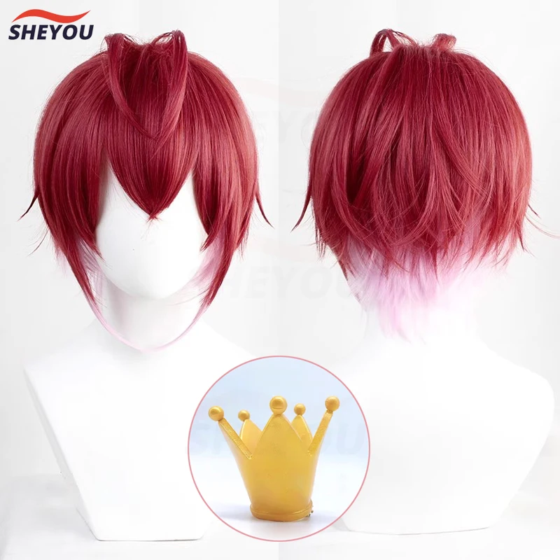 

Riddle Cosplay Wig Anime Twisted Wonderland Riddle Rosehearts Red Short Heat Resistant Synthetic Hair Party Wigs + Wig Cap