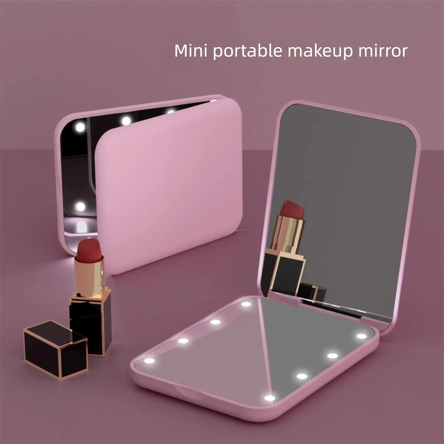 2x espejo de aumento mini espejo de mano plegable tapa LED con luz espejo de maquillaje espejo de tarjeta portátil