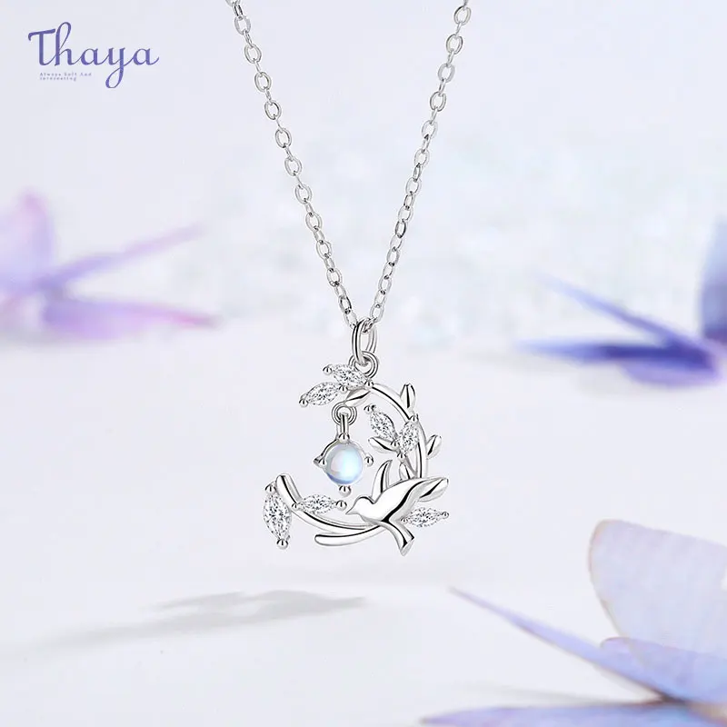 

Thaya S925 Sterling Silver Moonstone Necklaces Link Chain Birds Pendant Necklace Choker Luxury Party Jewelry Gifts Female Collar