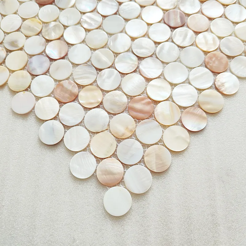 8Pcs Romantic Pink Circular Shell Mosaic Wall Stickers 30x30cm Self-Adhesive Environmental Natural Tile for Balcony Decoration