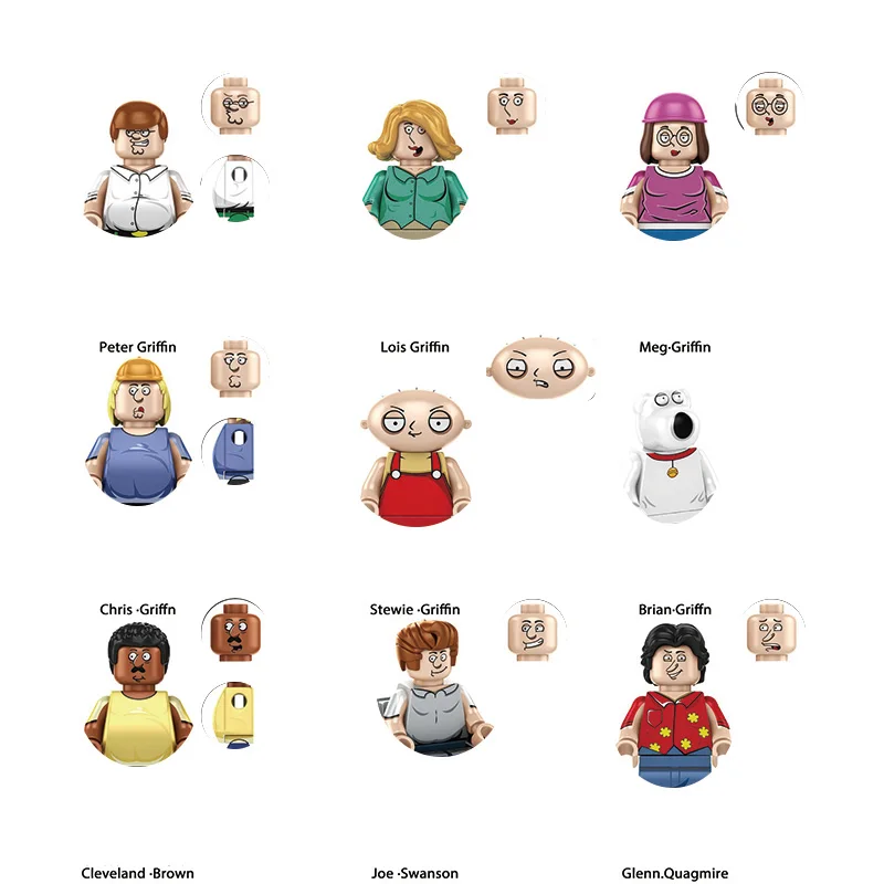 

Коллекционные минифигурки Питер Лоис, Мег, Крис, Брайан, Стюи, Джо, Кливленд: конструкторы и фигурки с эксклюзивными аксессуарами