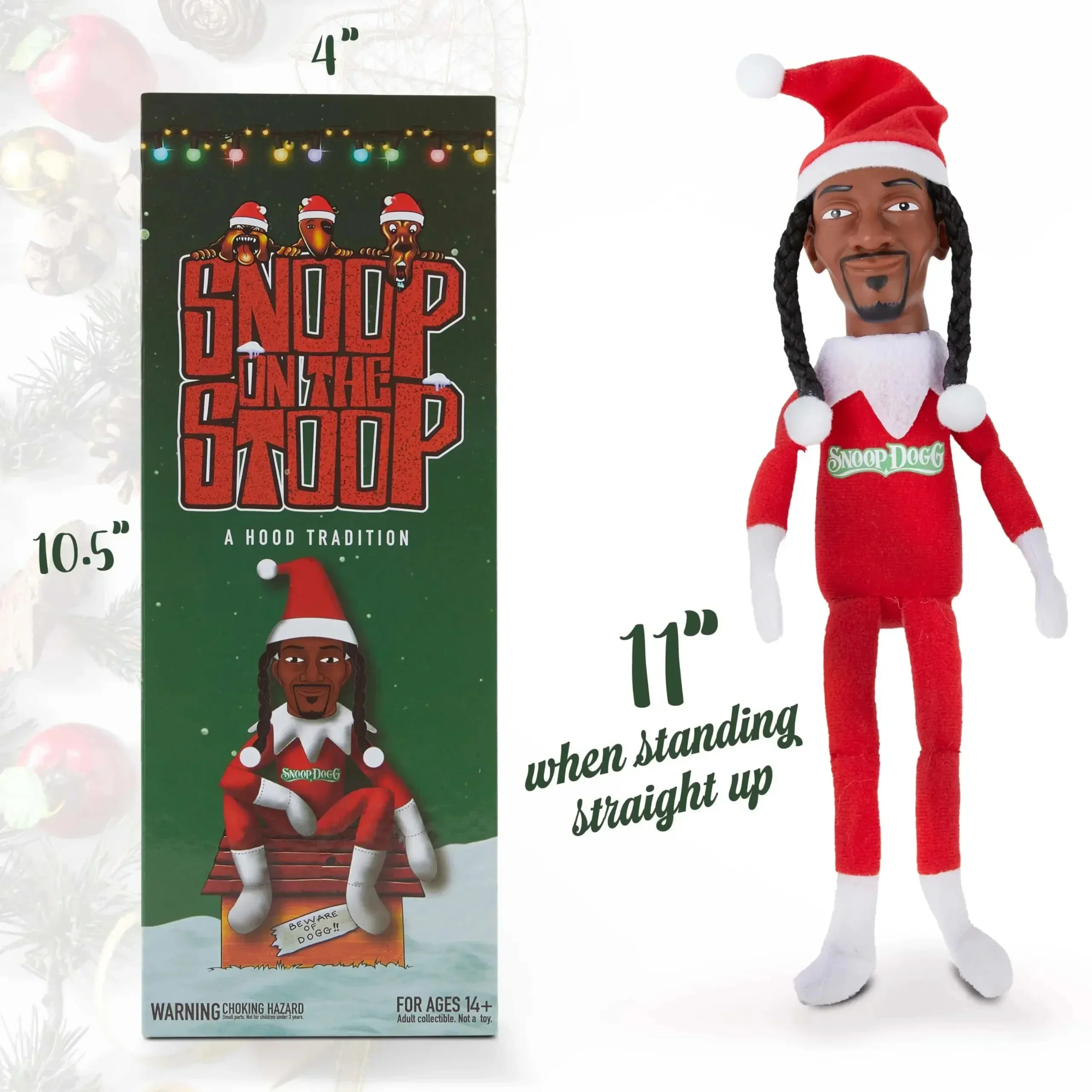 New Snoop Dogg Snoop on a Stoop Christmas Elf Doll 12” Plush Toys Shelf Decor Includes Elf Toy Tshirt Sunglasses and Necklace